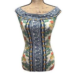 Chelsea‎ & Violet Off Shoulder Printed Bodysuit Euro Summer Grecian Size XL